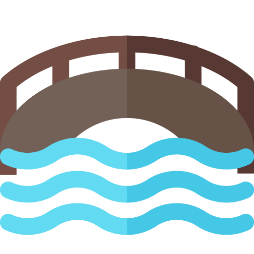 Desenho de uma ponte com agua corrente embaixo